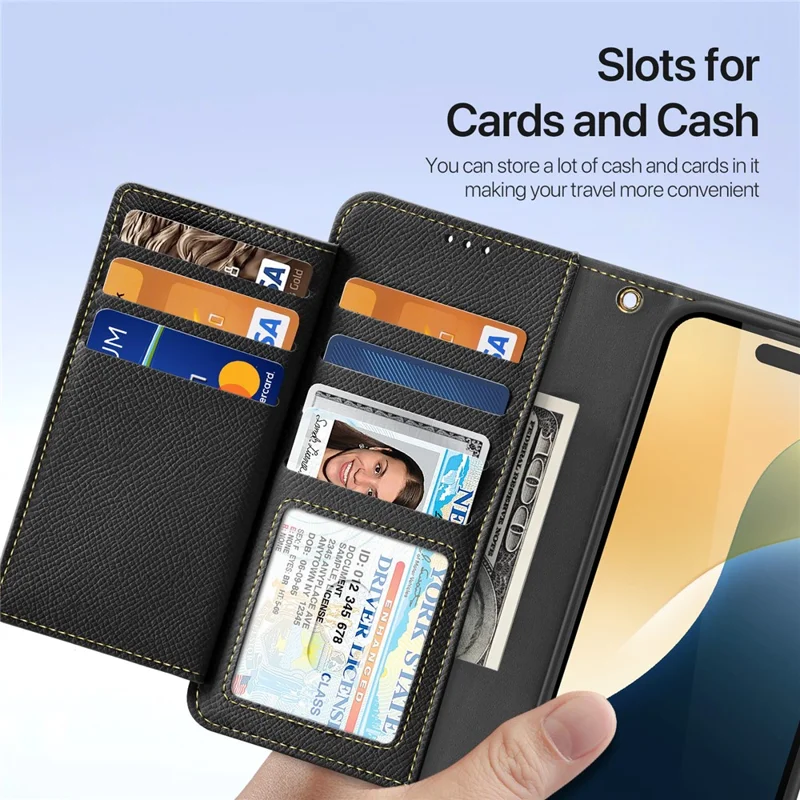 DUX DUCIS Lawa Series for iPhone 16 Pro Max Magnetic Case Cowhide Leather Detachable Phone Cover - Black