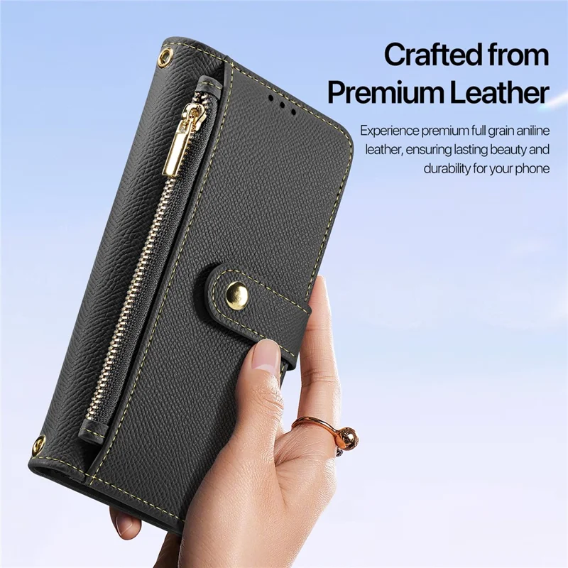 DUX DUCIS Lawa Series for iPhone 16 Pro Max Magnetic Case Cowhide Leather Detachable Phone Cover - Black