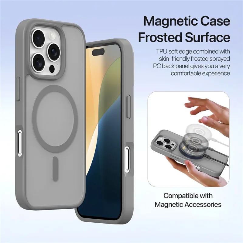 DUX DUCIS Lawa Series para iPhone 16 Pro Estuche magnético con cremallera y billetera Cubierta de piel de vaca desmontable - Gris