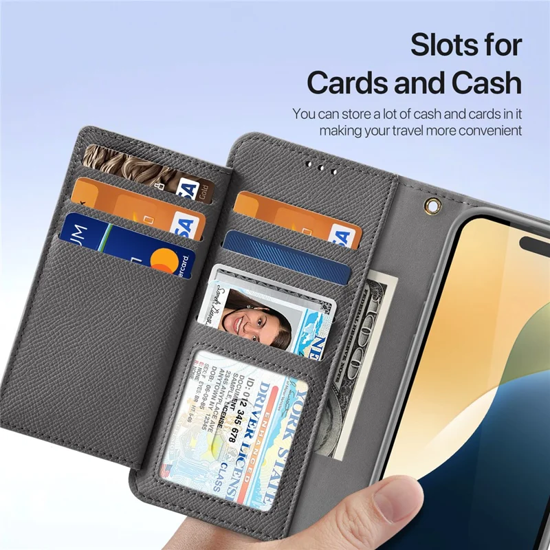 DUX DUCIS Lawa Series para iPhone 16 Pro Estuche magnético con cremallera y billetera Cubierta de piel de vaca desmontable - Gris