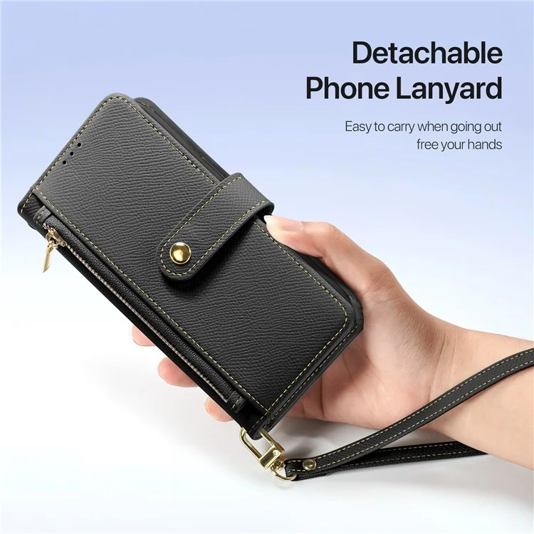 DUX DUCIS Lawa Serie für iPhone 16 Plus Hülle kompatibel mit MagSafe abnehmbare Kuhlederbrieftasche Abdeckung - Schwarz