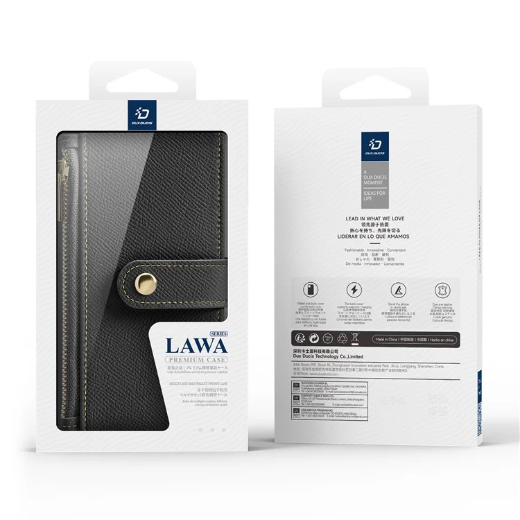 DUX DUCIS Lawa Serie für iPhone 16 Plus Hülle kompatibel mit MagSafe abnehmbare Kuhlederbrieftasche Abdeckung - Schwarz