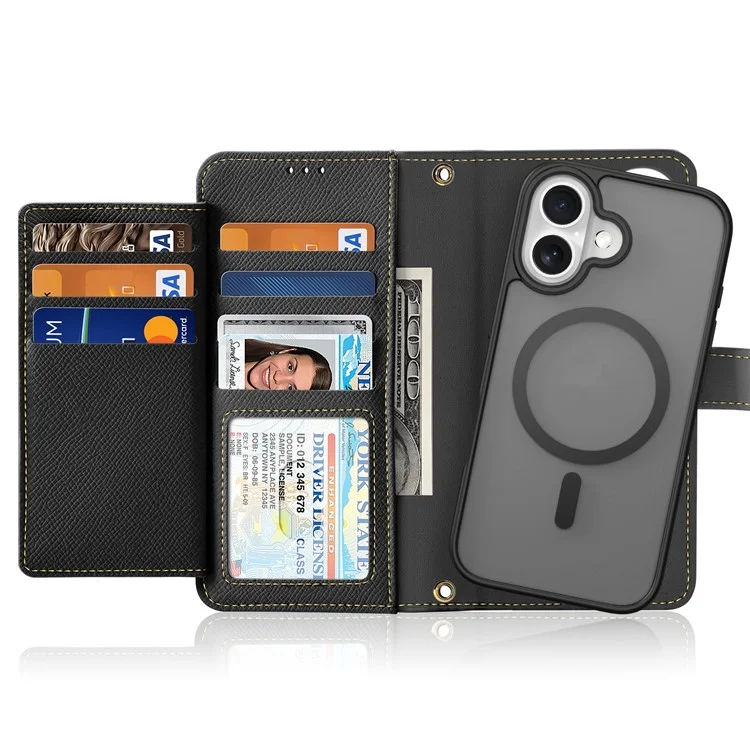 DUX DUCIS Lawa Serie für iPhone 16 Plus Hülle kompatibel mit MagSafe abnehmbare Kuhlederbrieftasche Abdeckung - Schwarz