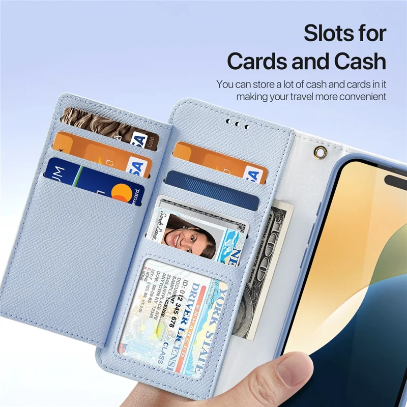 DUX DUCIS Lawa Series for iPhone 16 Magnetic Case Detachable Zipper Wallet Cowhide Leather Cover - Baby Blue