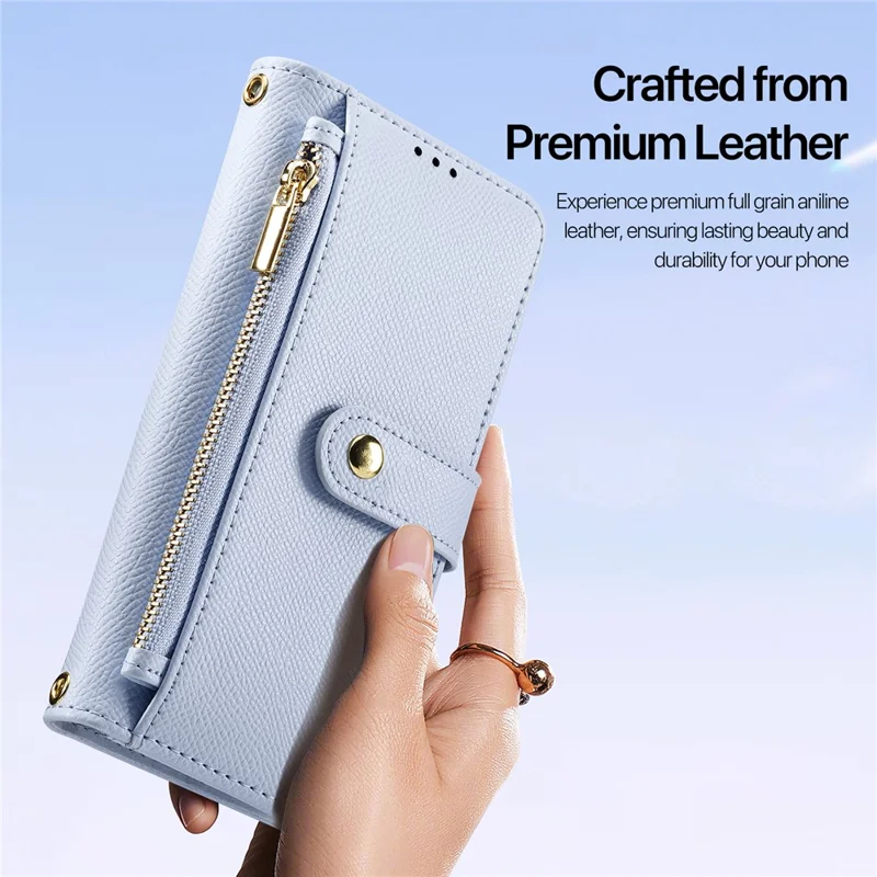 DUX DUCIS Lawa Series for iPhone 16 Magnetic Case Detachable Zipper Wallet Cowhide Leather Cover - Baby Blue