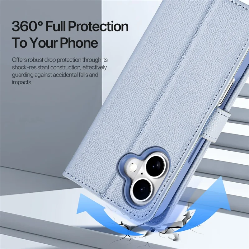 DUX DUCIS Lawa Series for iPhone 16 Magnetic Case Detachable Zipper Wallet Cowhide Leather Cover - Baby Blue