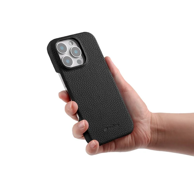 MELKCO For iPhone 16 Pro Max Case Genuine Cow Leather PC Phone Cover Compatible with MagSafe - Black