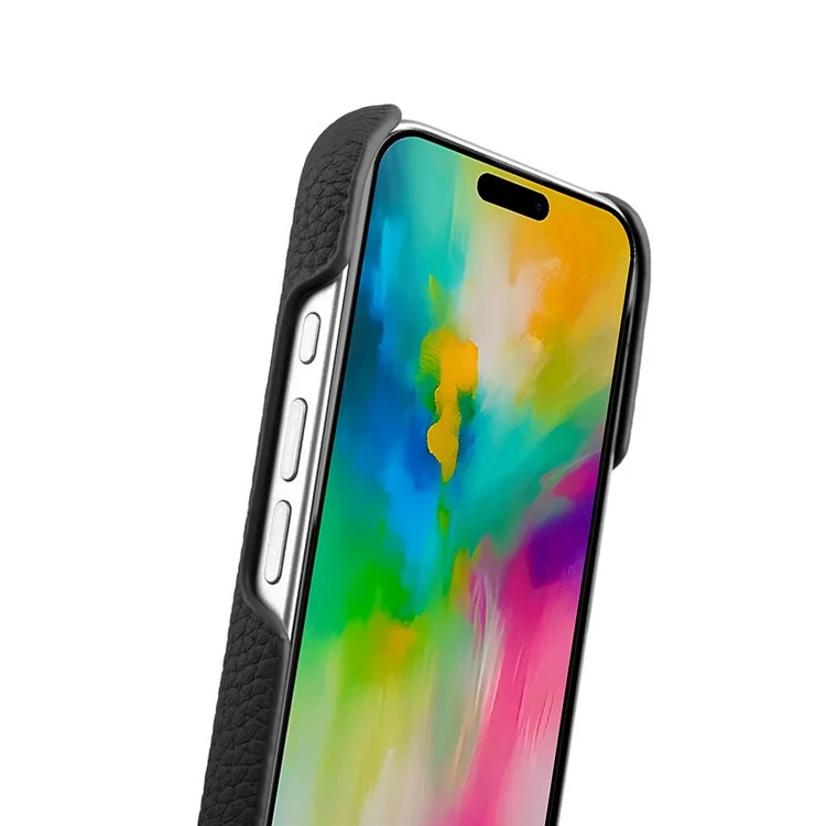MELKCO para iPhone 16 funda de auténtica piel de vaca Cubierta de teléfono PC compatible con MagSafe - Negro