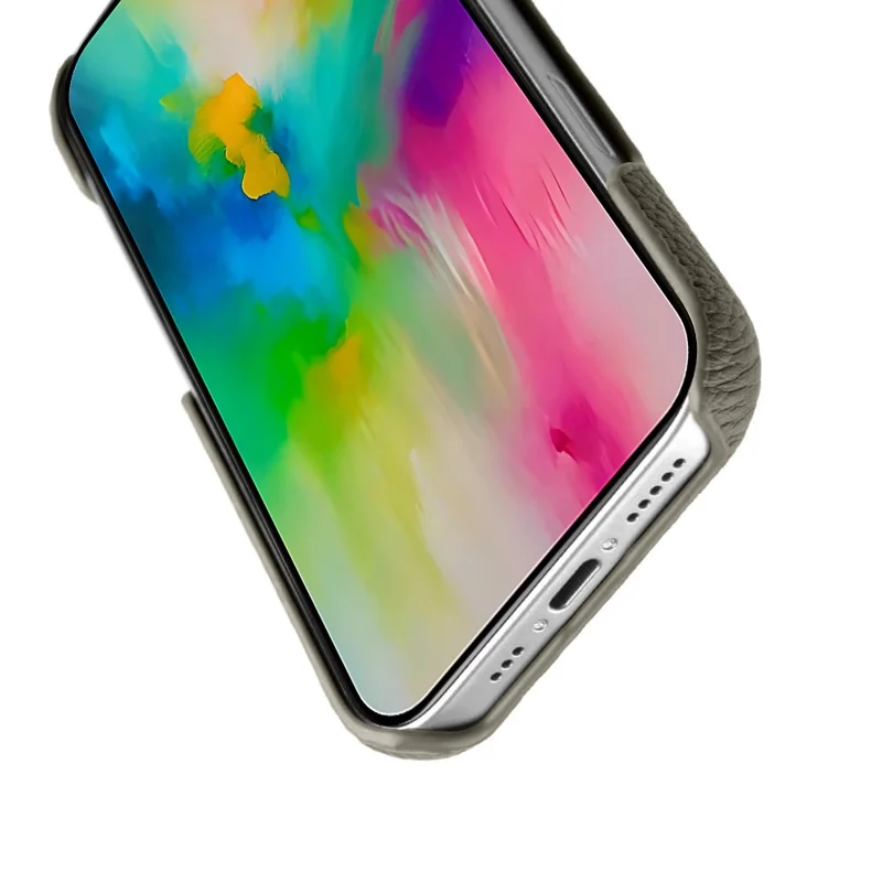 MELKCO Para iPhone 16 Pro Caso Genuíno de Couro de Vaca Capa de Telefone PC Compatível com MagSafe - Cinza