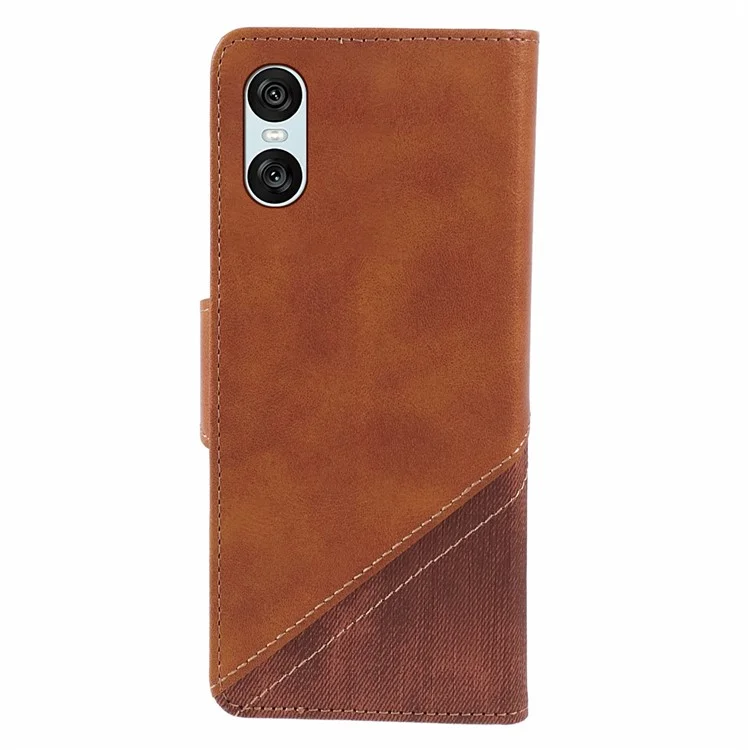 For Sony Xperia 10 VI Case Splicing Texture Leather Phone Cover Viewing Stand - Brown
