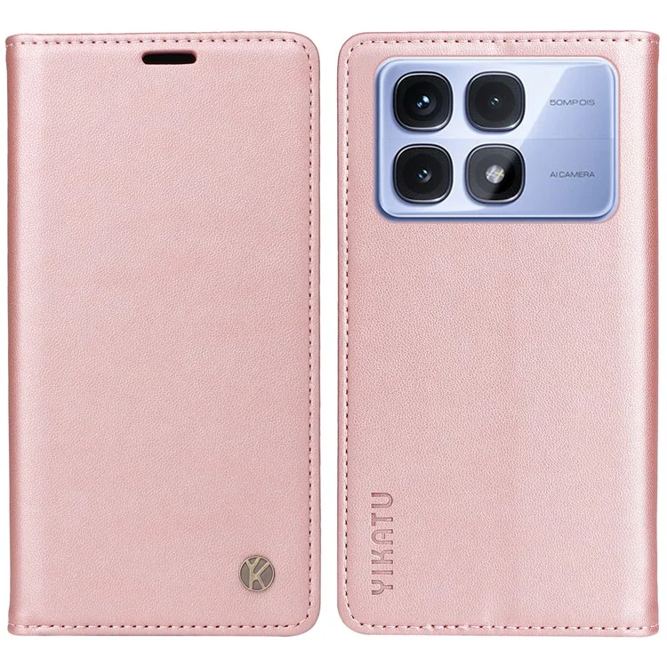 Yikatu Yk-001 Для Xiaomi Redmi K70 Ultra Case Stand Leather Phone Cople Сильный Магнитный Закрытие - Розовое Золото