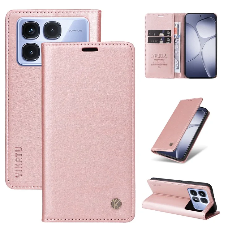 Yikatu Yk-001 Для Xiaomi Redmi K70 Ultra Case Stand Leather Phone Cople Сильный Магнитный Закрытие - Розовое Золото
