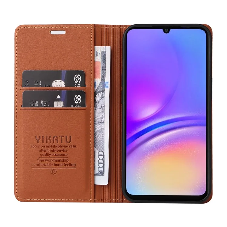 YIKATU YK-001 For Samsung Galaxy A06 4G Case Stand Leather Phone Cover Strong Magnetic Closure - Brown