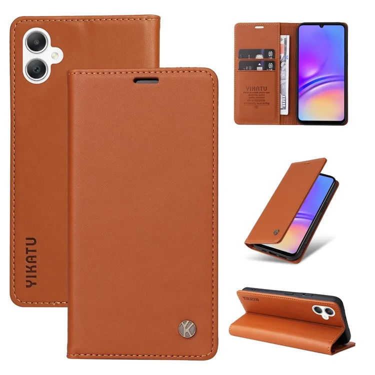 YIKATU YK-001 For Samsung Galaxy A06 4G Case Stand Leather Phone Cover Strong Magnetic Closure - Brown