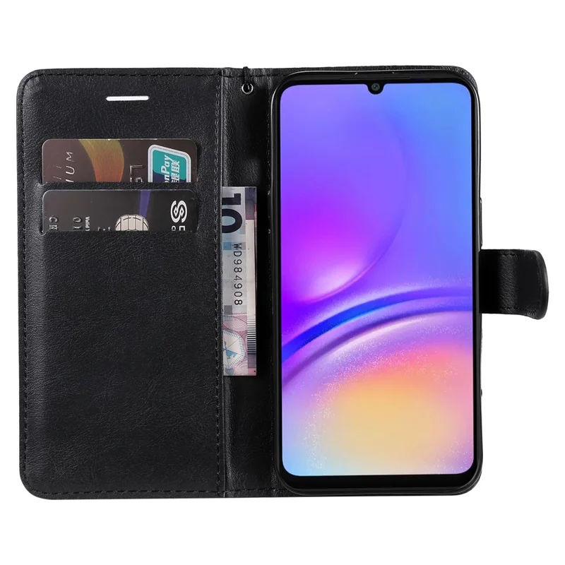 KT Leather Series-2 per Samsung Galaxy A06 Custodia Colore Solido Custodia in Pelle Portafoglio Stand - Nero