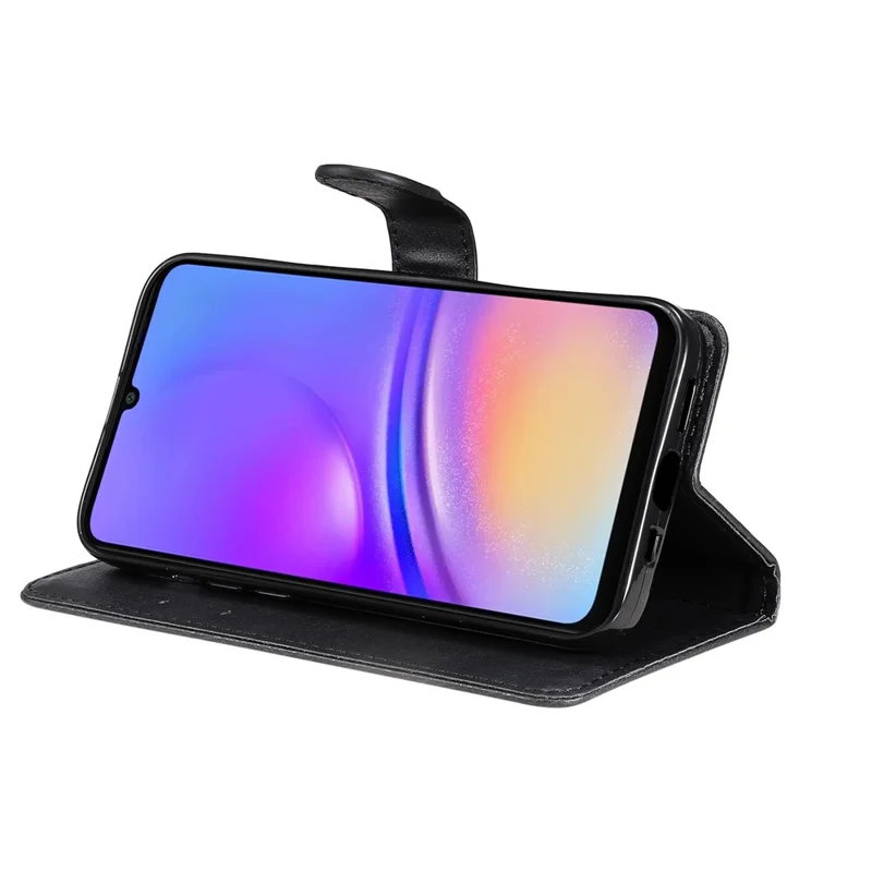 KT Leather Series-2 per Samsung Galaxy A06 Custodia Colore Solido Custodia in Pelle Portafoglio Stand - Nero
