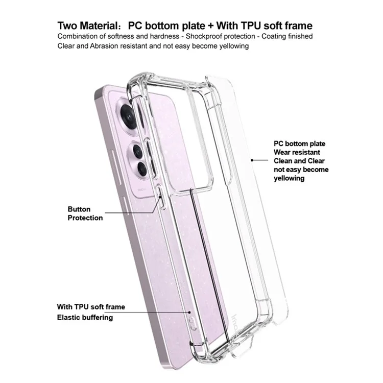 IMAK para Oppo F25 Pro 5G / Reno11 F 5G / Reno11 A 5G Carcasa PC+TPU Transparente Funda Protectora