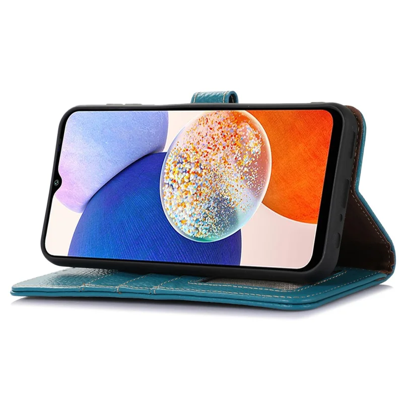 Per Samsung Galaxy A16 5G / A16 4G Custodia RFID Blocking Genuine Cow Leather Phone Cover - Blu