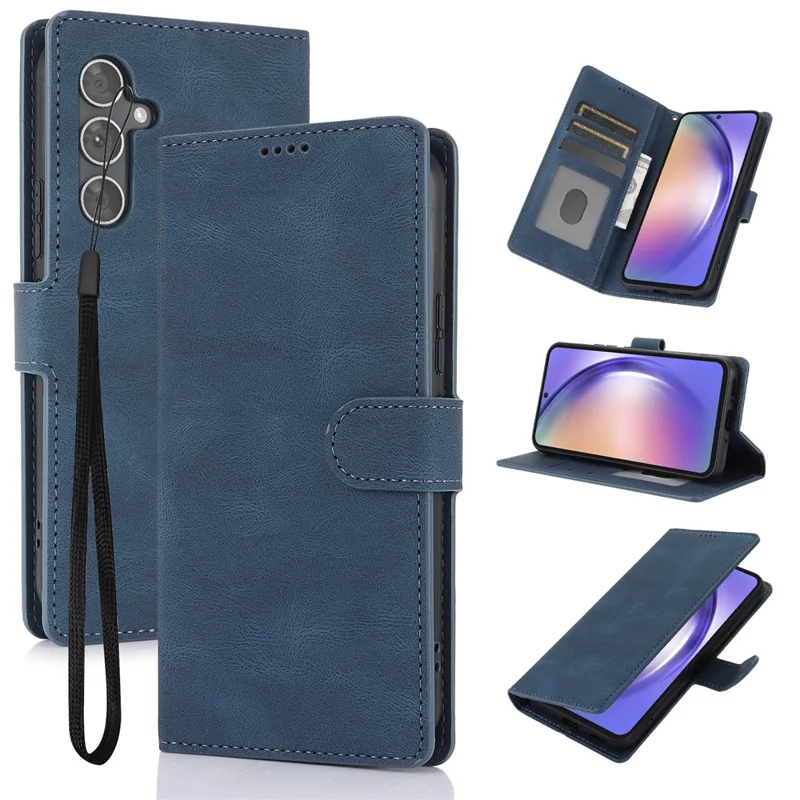 For Samsung Galaxy S24 FE Case PU Leather Phone Cover with Wallet Stand View - Blue