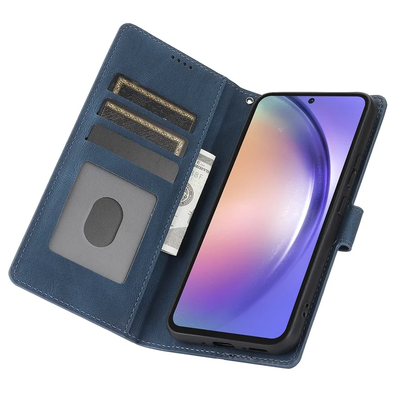 For Samsung Galaxy S24 FE Case PU Leather Phone Cover with Wallet Stand View - Blue