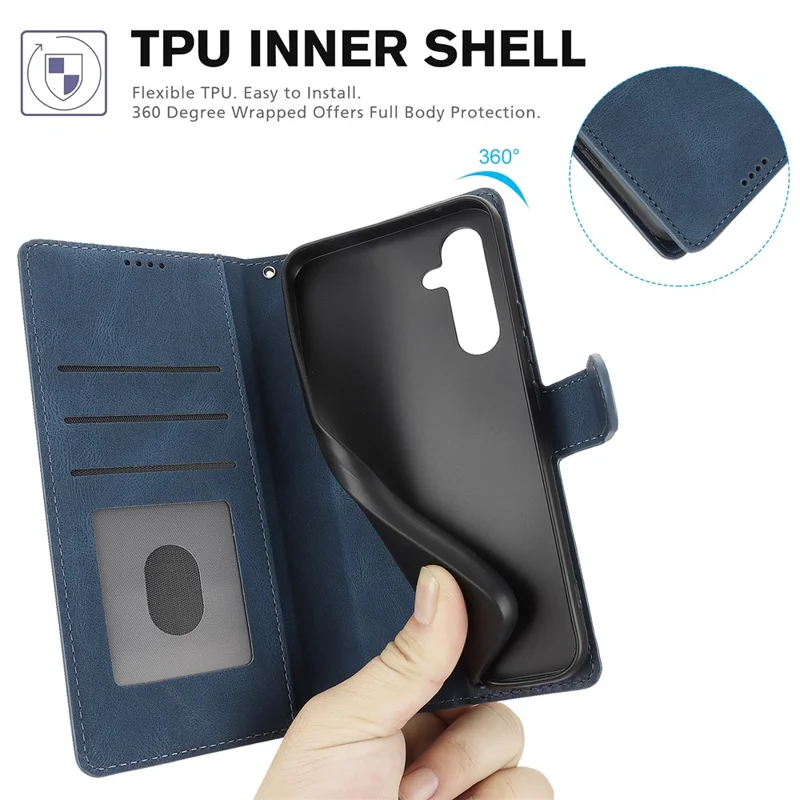 For Samsung Galaxy S24 FE Case PU Leather Phone Cover with Wallet Stand View - Blue