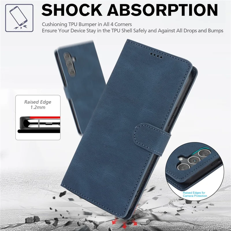 For Samsung Galaxy S24 FE Case PU Leather Phone Cover with Wallet Stand View - Blue