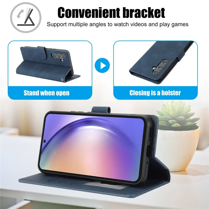 For Samsung Galaxy S24 FE Case PU Leather Phone Cover with Wallet Stand View - Blue