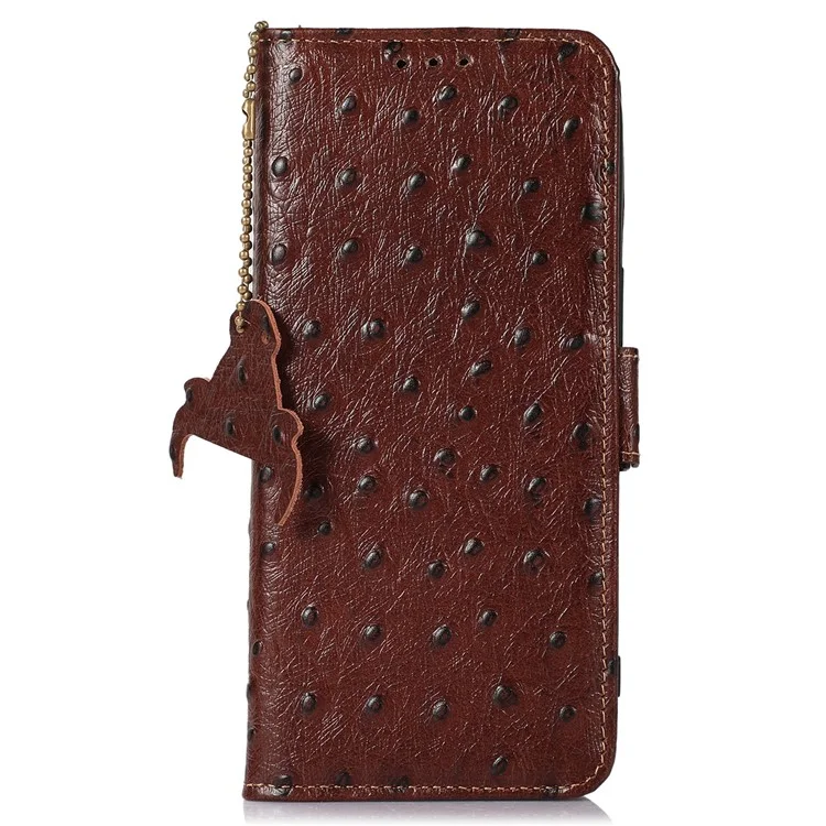 Pour OnePlus Nord 4 Case RFID Blocking ve Vache en Cuir de Vache Étui Autruche Texture - Café