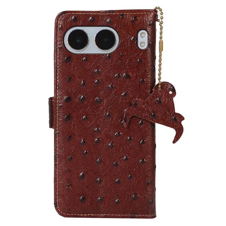 Pour OnePlus Nord 4 Case RFID Blocking ve Vache en Cuir de Vache Étui Autruche Texture - Café