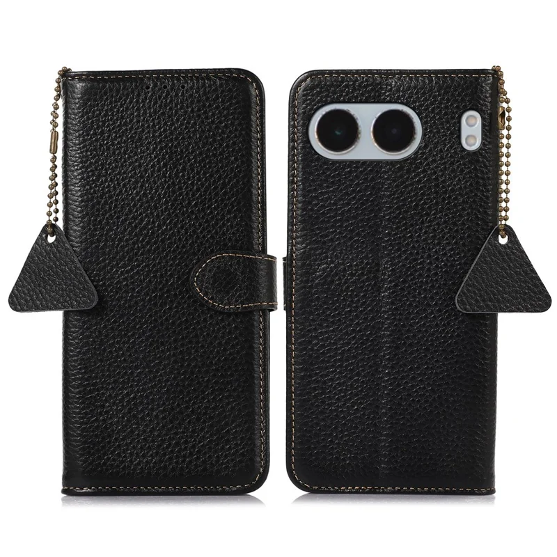Para OnePlus Nord 4 Case RFID Blocking Litchi Texture Genuine Cow Leather Phone Cover - Black