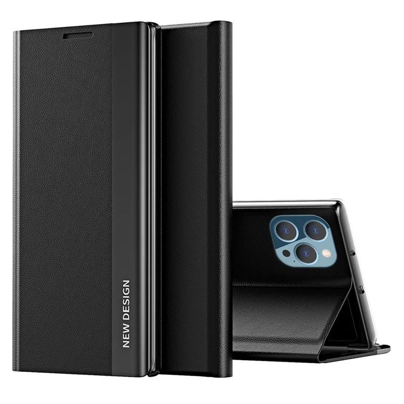 For iPhone 16 Pro Max Case Anti-Drop Leather Phone Cover with Stand - Black