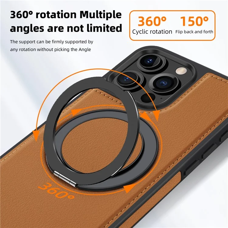 Pour iPhone 16 Pro Coque Magnétique Rotatif Support Pied Cuir PU+PC+TPU Étui de Protection - Marron