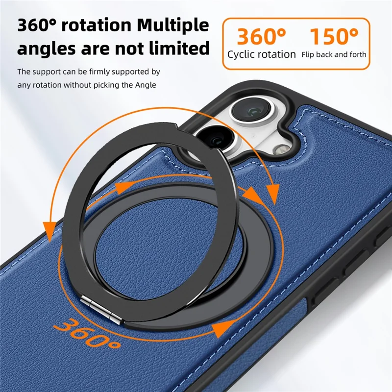For iPhone 16 Plus Case with Ring Kickstand Compatible with MagSafe PU Leather Back Cover - Blue