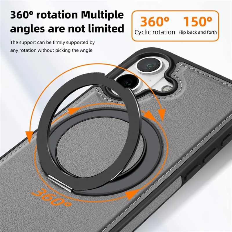 Étui magnétique pour iPhone 16 avec support rotatif - Gris