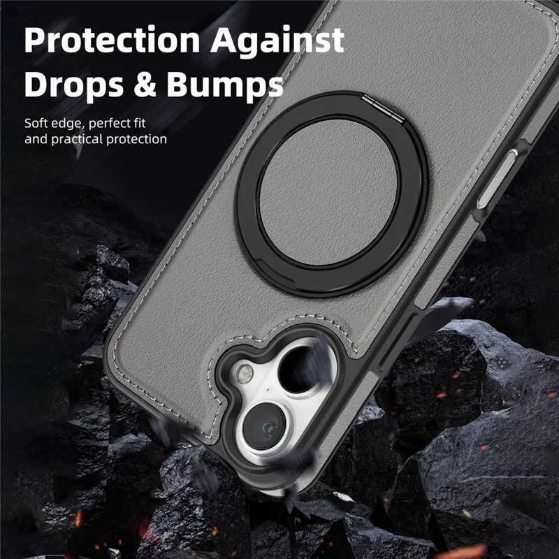 Étui magnétique pour iPhone 16 avec support rotatif - Gris