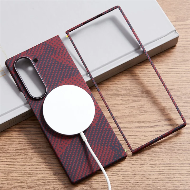 Pour Samsung Galaxy Z Fold6 Case 5G Compatible Avec le Camouade de Téléphonie de Fibre Aramide Rouge de Camouflage Magsafe
