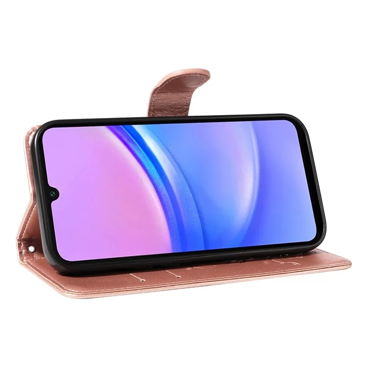For Samsung Galaxy A26 5G / A16 5G / A16 4G PU Leather Cases Flower Pattern Wallet Stand Phone Cover with Strap - Rose Gold