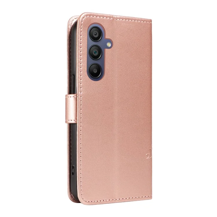 For Samsung Galaxy A26 5G / A16 5G / A16 4G PU Leather Cases Flower Pattern Wallet Stand Phone Cover with Strap - Rose Gold