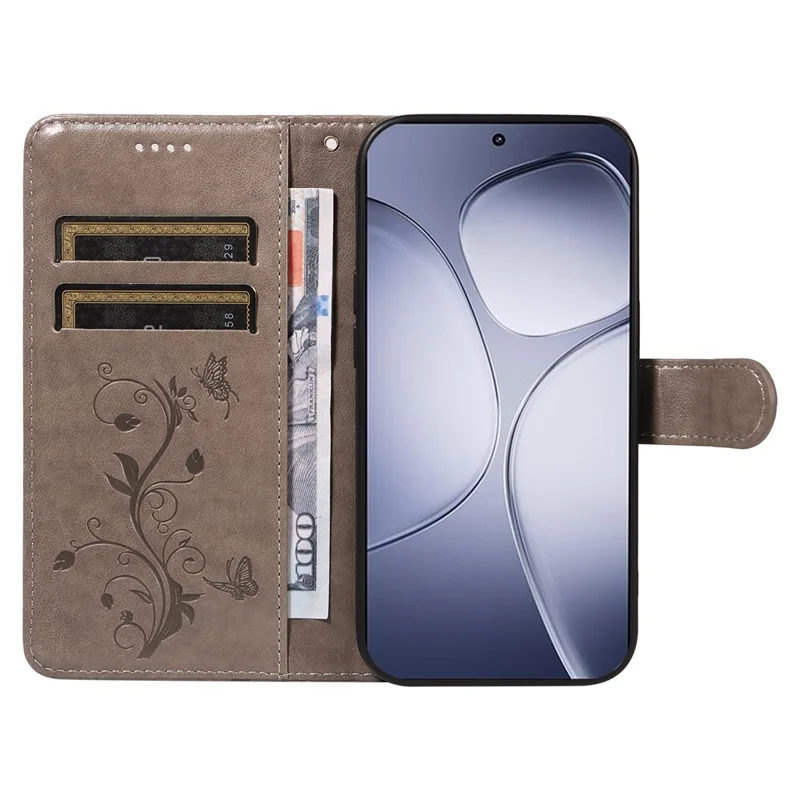 Folia z syntetycznej skóry PU do Xiaomi Redmi K70 Ultra z motywem kwiatów, etui portfelowe z funkcją podstawki i paskiem - Szary