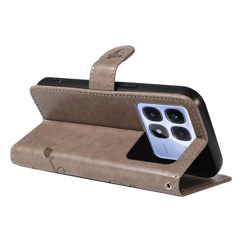 Folia z syntetycznej skóry PU do Xiaomi Redmi K70 Ultra z motywem kwiatów, etui portfelowe z funkcją podstawki i paskiem - Szary