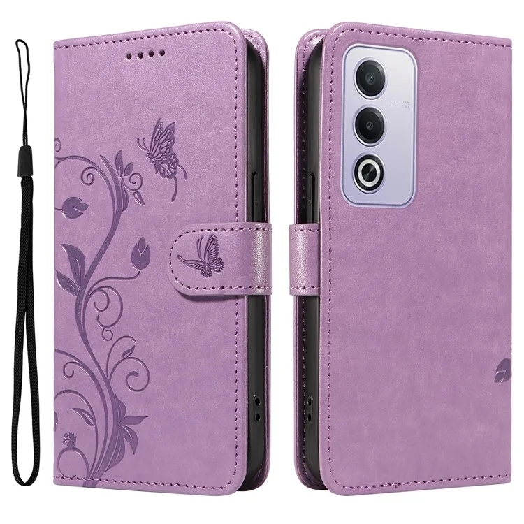 For Oppo A3 Pro (Global) 5G PU Leather Cases Flower Pattern Wallet Stand Phone Cover with Strap - Light Purple