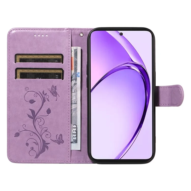 For Oppo A3 Pro (Global) 5G PU Leather Cases Flower Pattern Wallet Stand Phone Cover with Strap - Light Purple