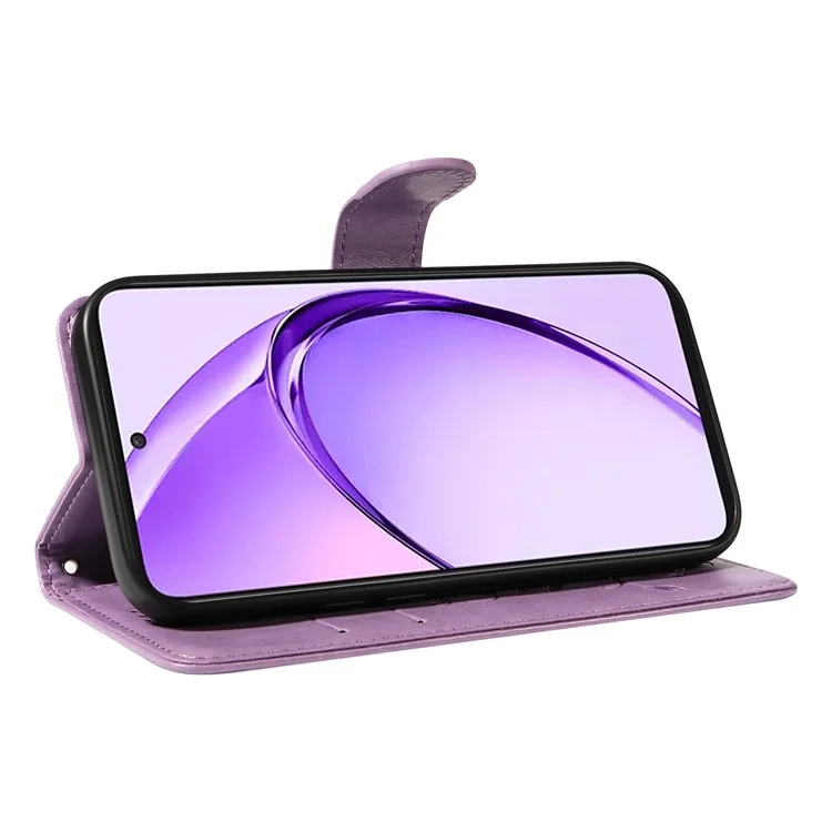 For Oppo A3 Pro (Global) 5G PU Leather Cases Flower Pattern Wallet Stand Phone Cover with Strap - Light Purple