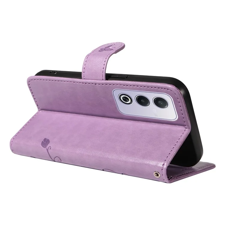 For Oppo A3 Pro (Global) 5G PU Leather Cases Flower Pattern Wallet Stand Phone Cover with Strap - Light Purple