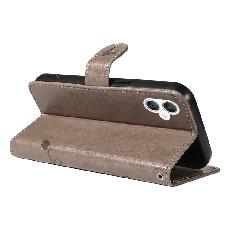 For Samsung Galaxy A06 4G PU Leather Cases Flower Pattern Wallet Stand Phone Cover with Strap - Grey