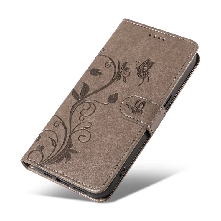 For Samsung Galaxy A06 4G PU Leather Cases Flower Pattern Wallet Stand Phone Cover with Strap - Grey