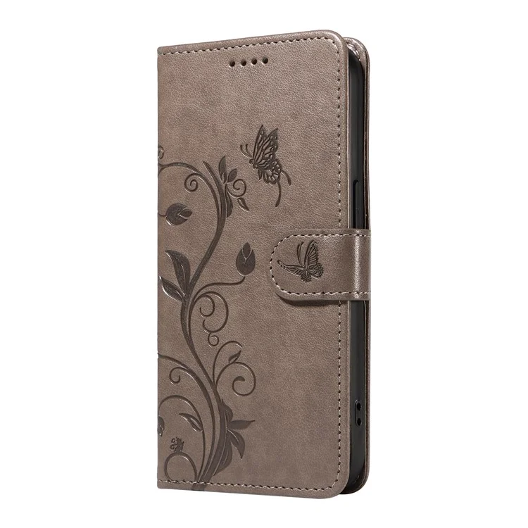 For Samsung Galaxy A06 4G PU Leather Cases Flower Pattern Wallet Stand Phone Cover with Strap - Grey