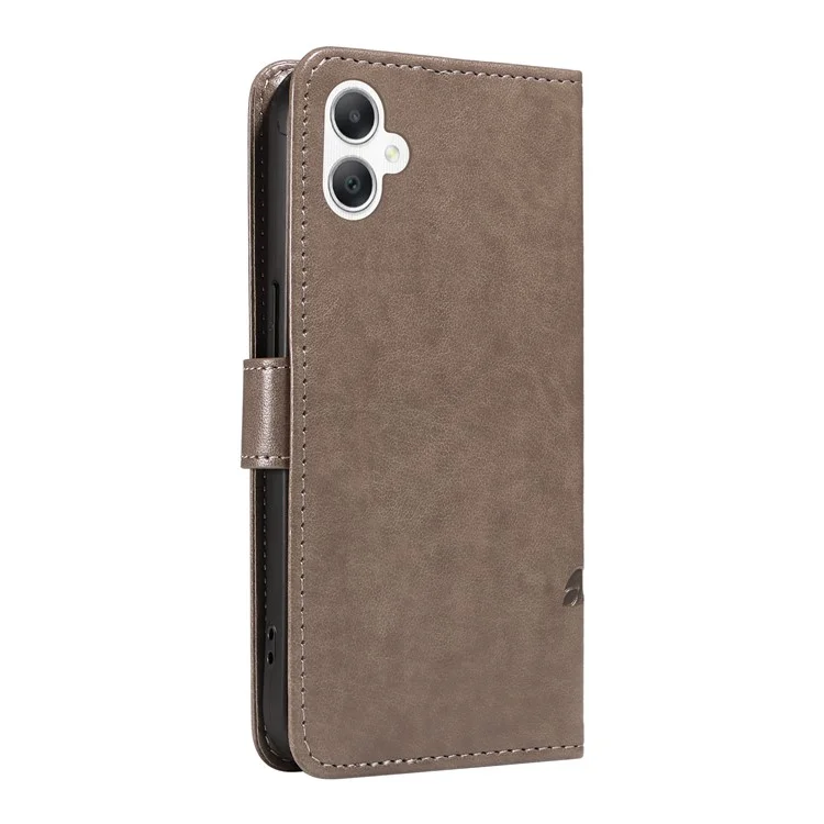 For Samsung Galaxy A06 4G PU Leather Cases Flower Pattern Wallet Stand Phone Cover with Strap - Grey