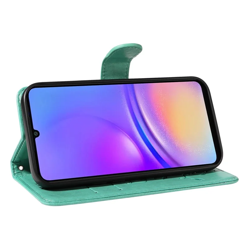For Samsung Galaxy A07 4G / A06 5G / A06 4G PU Leather Cases Flower Pattern Wallet Stand Phone Cover with Strap - Green