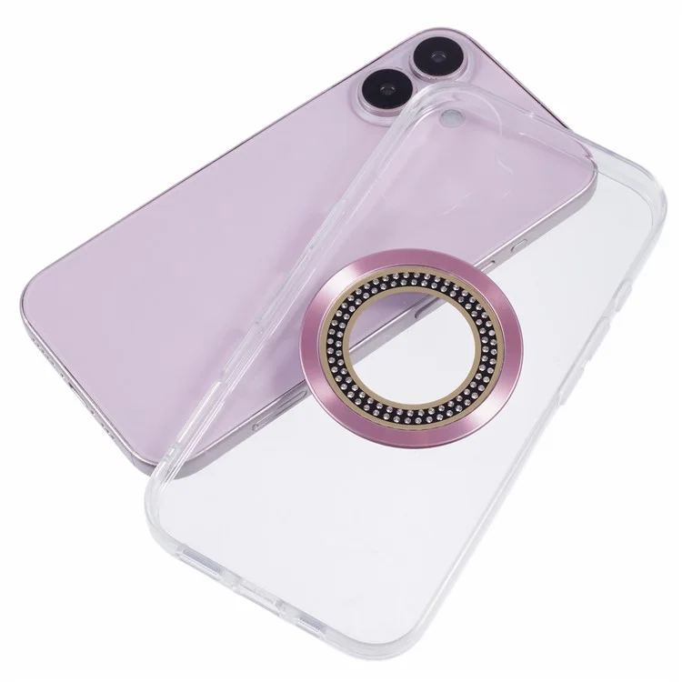 Per iPhone 16 Case Compatibile con MagSafe TPU+Acrilico Antiurto Custodia Telefono Decorazione Rhinestone - Rosa